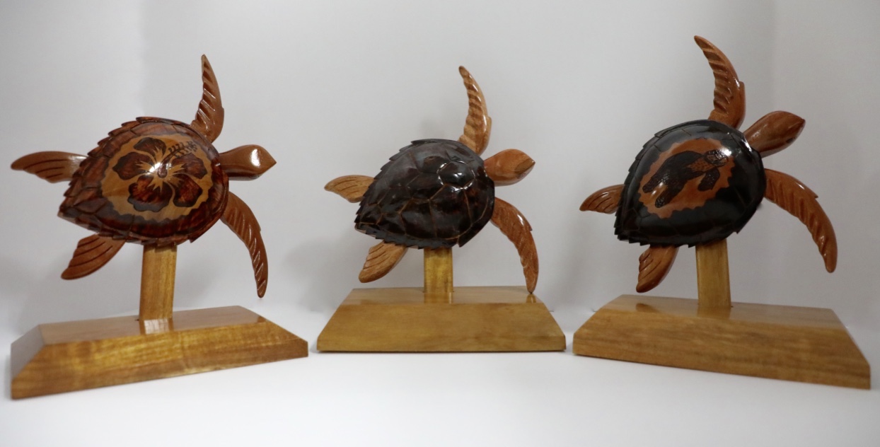 Wood turtle trophy with stand